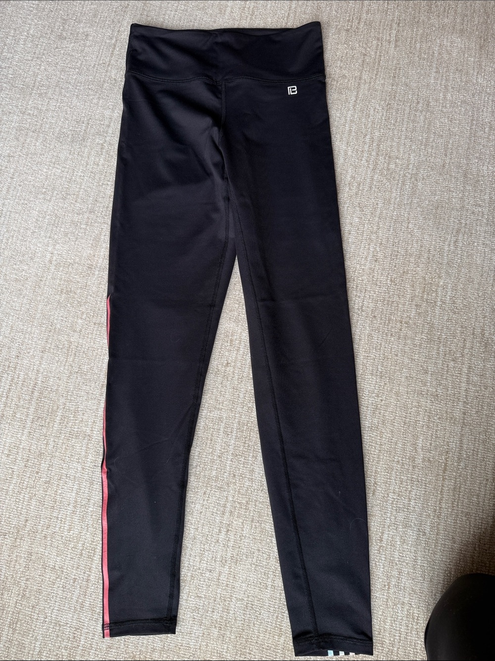Black leggings. Size small xs. Striped colorful detail on side bottom